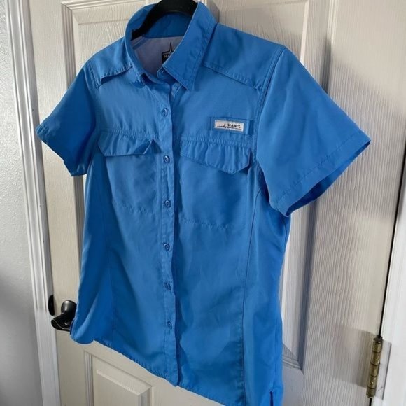 Habit Women’s Small Blue Collared Outdoor Sun Protection Fishing Vented Shirt - Picture 5 of 14